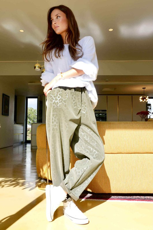 Leopard Barrel Pant Khaki